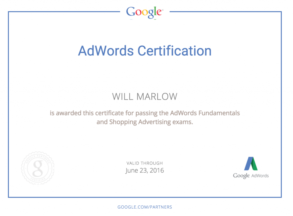 Google AdWords Shopping Certificate
