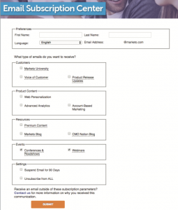 GDPR Email Subscription Center Example Marketo