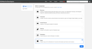 Creating an app by choosing the app type